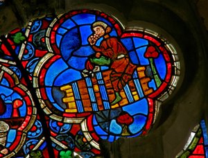 Window depicting the Labours of the Months: October by French School