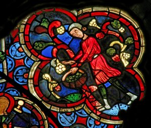 Window depicting the Labours of the Months: September by French School