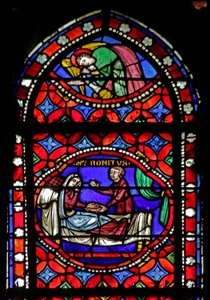 Window depicting Scene from the life of Saint Bonnet: Healing of a Blind Woman by French School
