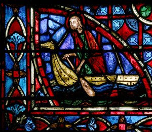 Window depicting a man in a boat by French School