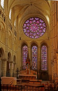Window depicting a view of the east end of the cathedral by French School
