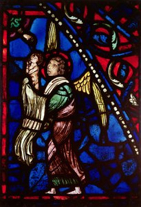 Window depicting an angel presenting a soul to God the Father, Ile de France Workshop