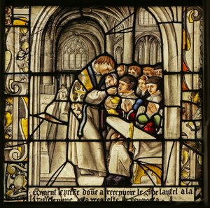 Window depicting the Miraculous Host: the Host is Stolen during Communion by French School