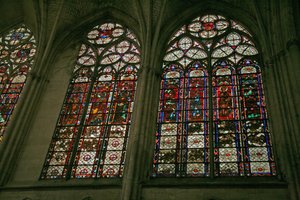 Window depicting the north side of the choir with the clerestory band stained glass windows by French School