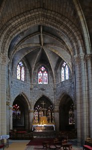 Window depicting the view to the east with windows concerned with the Brotherhood of the Eucharist behind the altar by French School