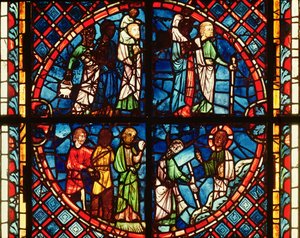 Window from the Chapel of the Virgin depicting the Israelites in the Desert and Moses on Mount Sinai by French School