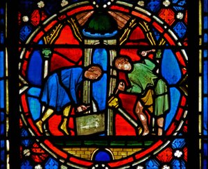 Window n2-C depicting St Austremoine building the church at Issoire by French School