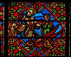 Window n3 depicting scenes from the life of St George; kills dragon