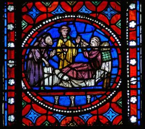 Window s1-R depicting a scene from St Bonnet