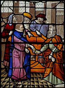 Window s3 depicting Judas receives the 30 pieces of silver