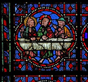 Window depicting a Resurrection scene: the supper at Emmaus