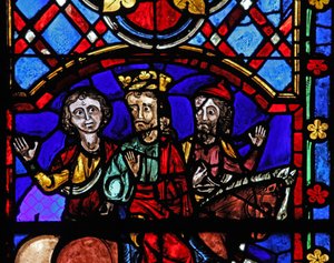 Window depicting medieval faces