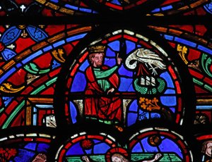 Window depicting David and the Pelican feeding its young