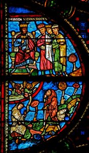 Window w0 depicting the Annunciation to Shepherds; the Magi with Herod by French School