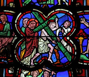 Window depicting the Via Crucis by French School