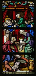 Window depicting a scene from the Life of the Virgin Mary: her birth