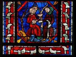 Window depicting donors - vignerons at work by French School