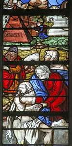 Window depicting the Raising of Lazarus by French School