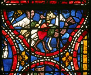 Window depicting a scene from the story of Joseph: his brothers return to Canaan