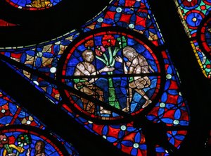 Window w115 depicting Adam and Eve seduced by the Knowledge of the tree of Good and Evil by French School