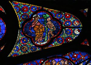 Window w115 depicting God speaks to Adam by French School