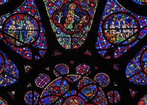 Window w115 depicting God the Creator: Adam and Eve scenes by French School