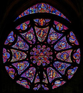 Window w115 depicting the Creation (partly modern) (rose window - internal) by French School