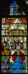 Window depicting a scene from the life of St Thomas: St Thomas in prison is visited by Princess Migdomie; Venetian glass by French School