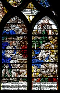Window w122 depicting Cain and Abel make their offerings; Cain kills Abel by French School