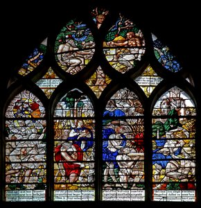 Window w122 depicting the Stories of Adam & Eve and Cain & Abel by French School