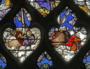 Window depicting Jesus walking on the water with St Peter by French School
