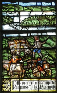 Window depicting a scene on the banks of the Seine by French School