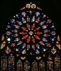 God, Seraphims, Musical Angels, and Ten Apostles, Patron Saints of the Canons: St James, St Christopher, St Charlemagne by French School