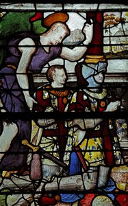 Window depicting the Archangel Gabriel and Montmorency donors by French School