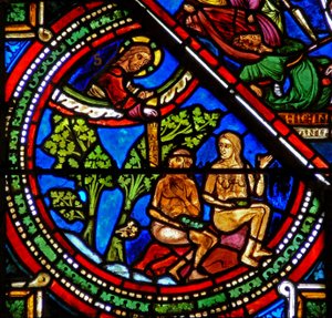 Good Samaritan Window: Adam and Eve Cover Their Nakedness by French School