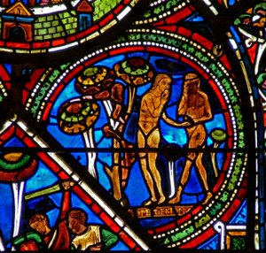Good Samaritan Window: Adam and Eve Eat the Forbidden Fruit by French School