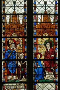 Window w17 depicting St Nicholas and the donor Oudin de Troyes; St Anne and the Virgin Mary by French School