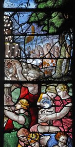 Window depicting Collecting Manna from Heaven by French School
