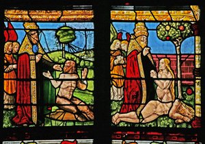 Window depicting the Creation of Adam and Eve by French School