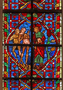 Window depicting Adam told not to eat from the Tree of Knowledge