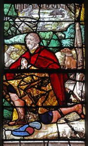 Window depicting St Hubert with His Hounds Kneels Before the Stag by French School