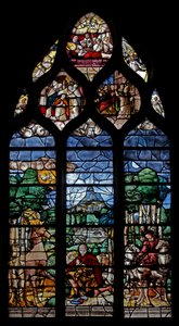 Window depicting the Conversion of St Hubert by French School