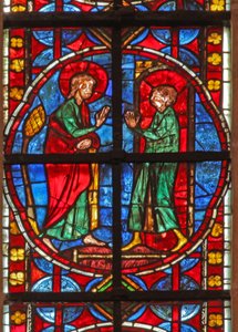 Window depicting St James and the magician Hermogenes apprentice Philetus by French School