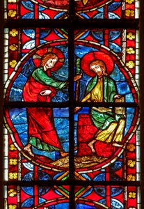 Window depicting St James with Christ by French School
