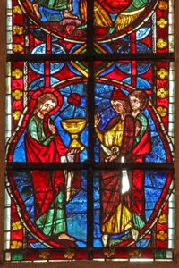 Window depicting St James with the magician Hermogenes and Philetus by French School