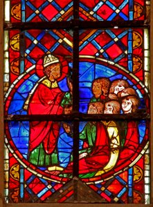 Window depicting St Denis preaching in Lutece by French School