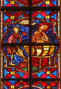 Window depicting a scene from the legend of St John: the saint is plunged into boiling oil