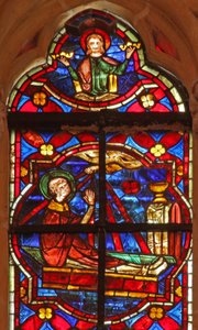 Window depicting the death and assumption of St John by French School