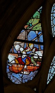Window w21 depicting Christ gets St Peter to walk on water (detail) by French School