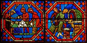 Window w22 depicting donors - bakers by French School